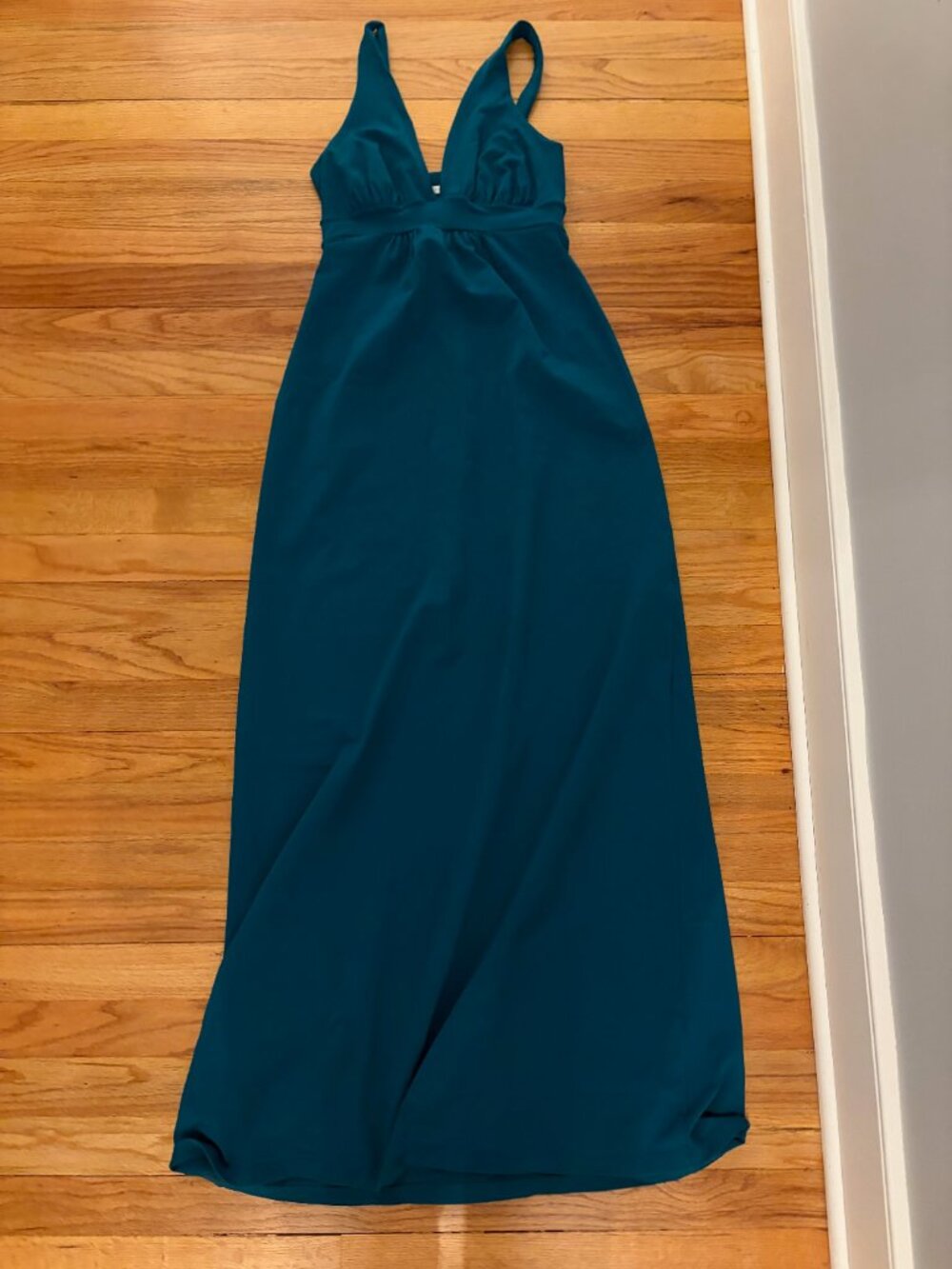 Susana Monaco Teal Deep V Maxi Dress XS Y2K Supplex Made in USA - Picture 5 of 9